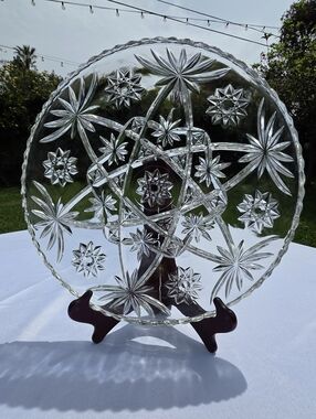Vintage Anchor Hocking EAPC Star of David Glass Serving Platter 13.5 Inch Round